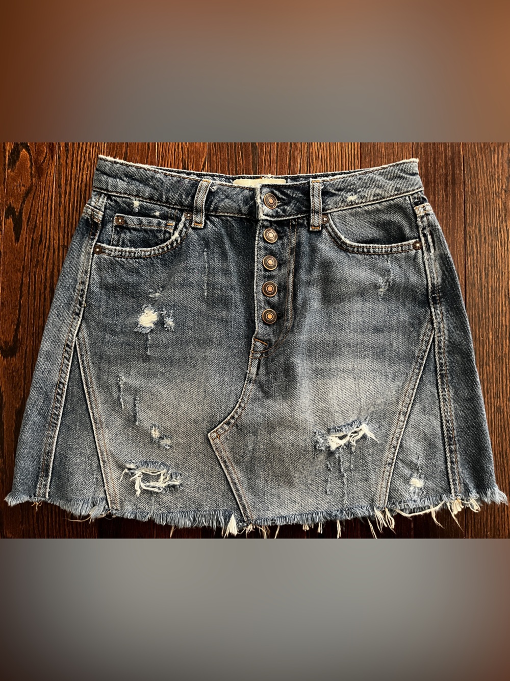 We The Free Distressed Button-Front Denim Shorts - Blue
